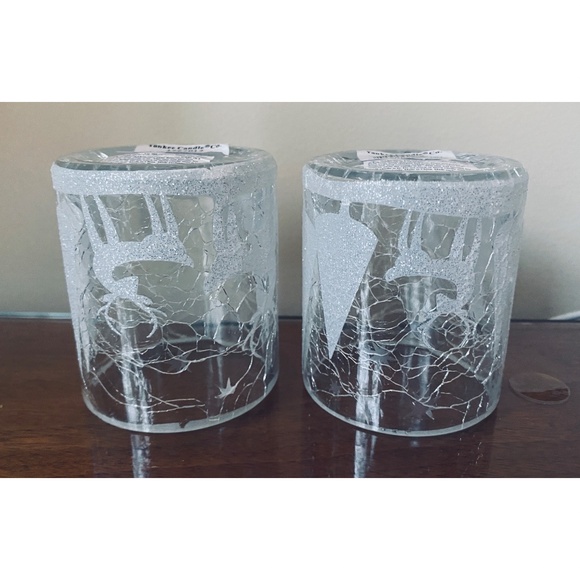 Two Yankee Candle 3" Votive Candle Holders Shimmering Forest Crackle Glass - Picture 3 of 4